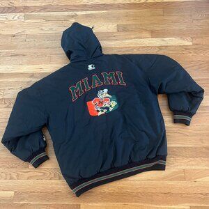 Miami Hurricanes Vintage 90s Starter Black Hooded Puffer Jacket - Men's Large